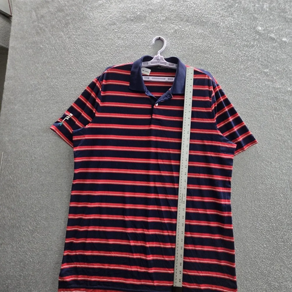 RLX Ralph Lauren Men Polo L Navy Red Striped Golf Short Sleeve Collar Logo